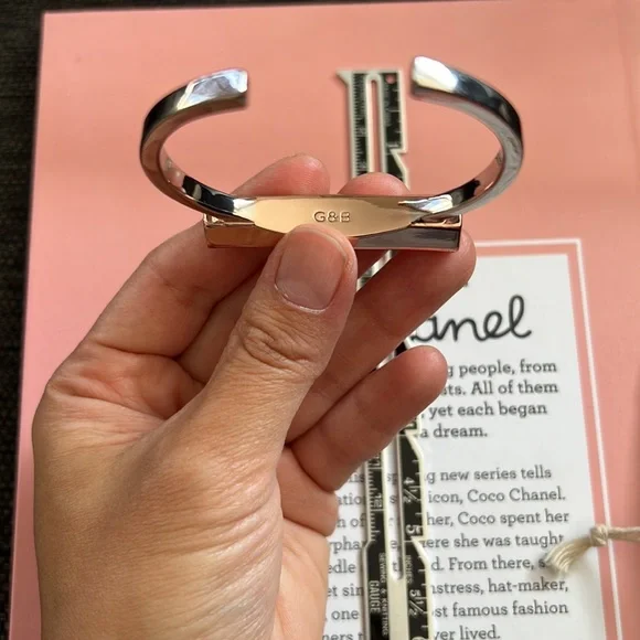 💎G&B GILES & BROTHER Mini Cuff Bracelet Bangle (Gilt) Silver & Rose Gold toned - Picture 5 of 5